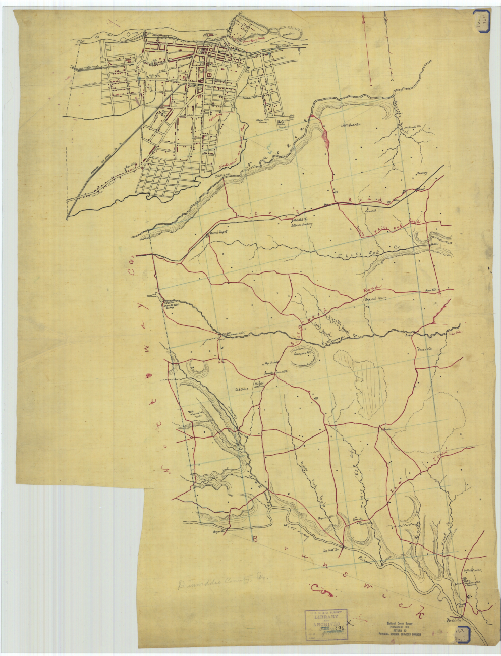 What seems to be a hand-drawn sketch or tracing of the Petersburg area