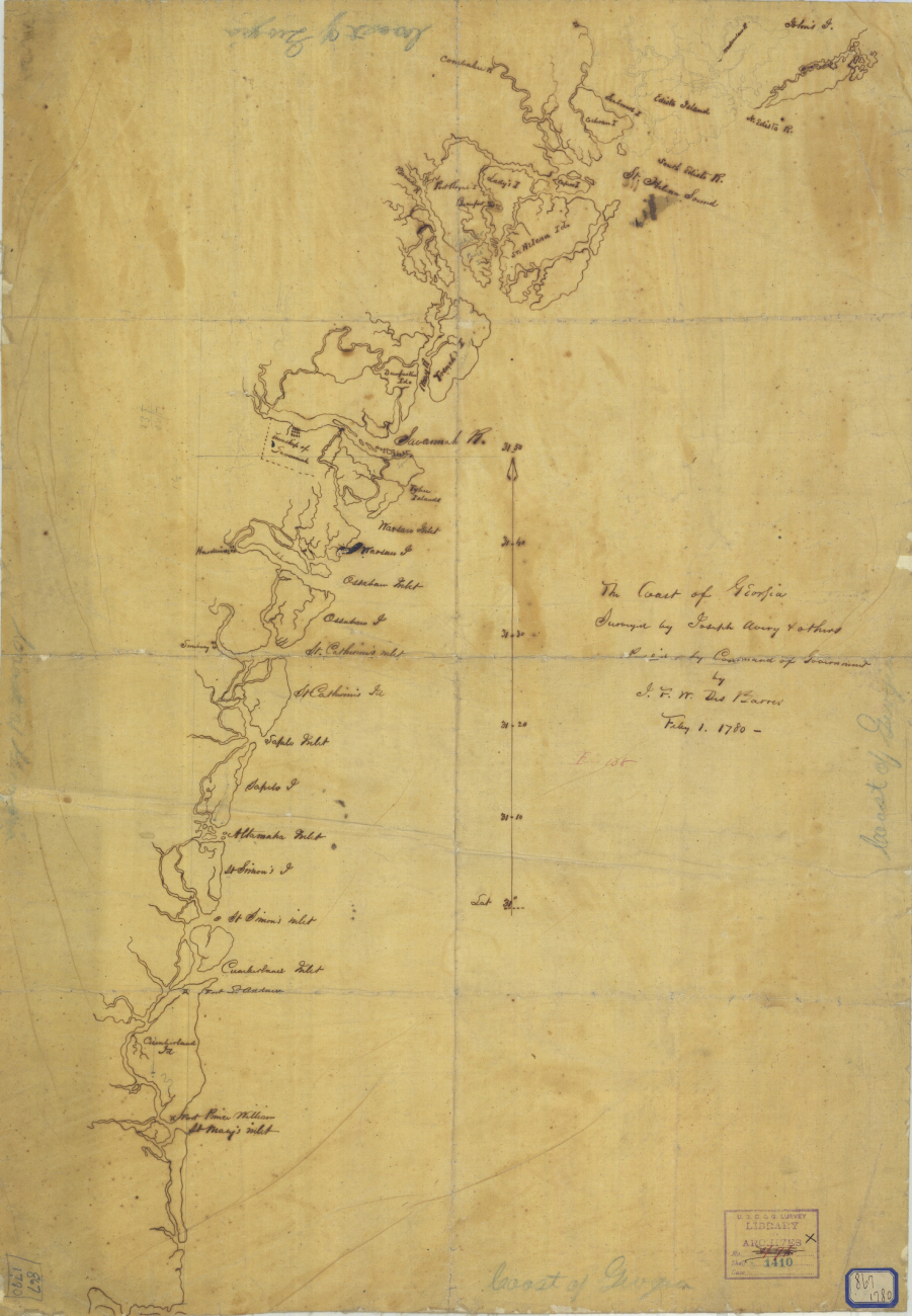 The Coast of Georgia, possibly original map but probably a tracing fromBritish Admiral F