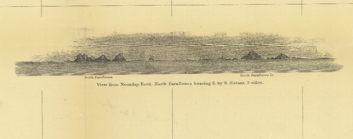 View of North Farallones from Noonday Rock onChart of California coast from Point Pinos to Bodega Head first published in1862, edition of 1866