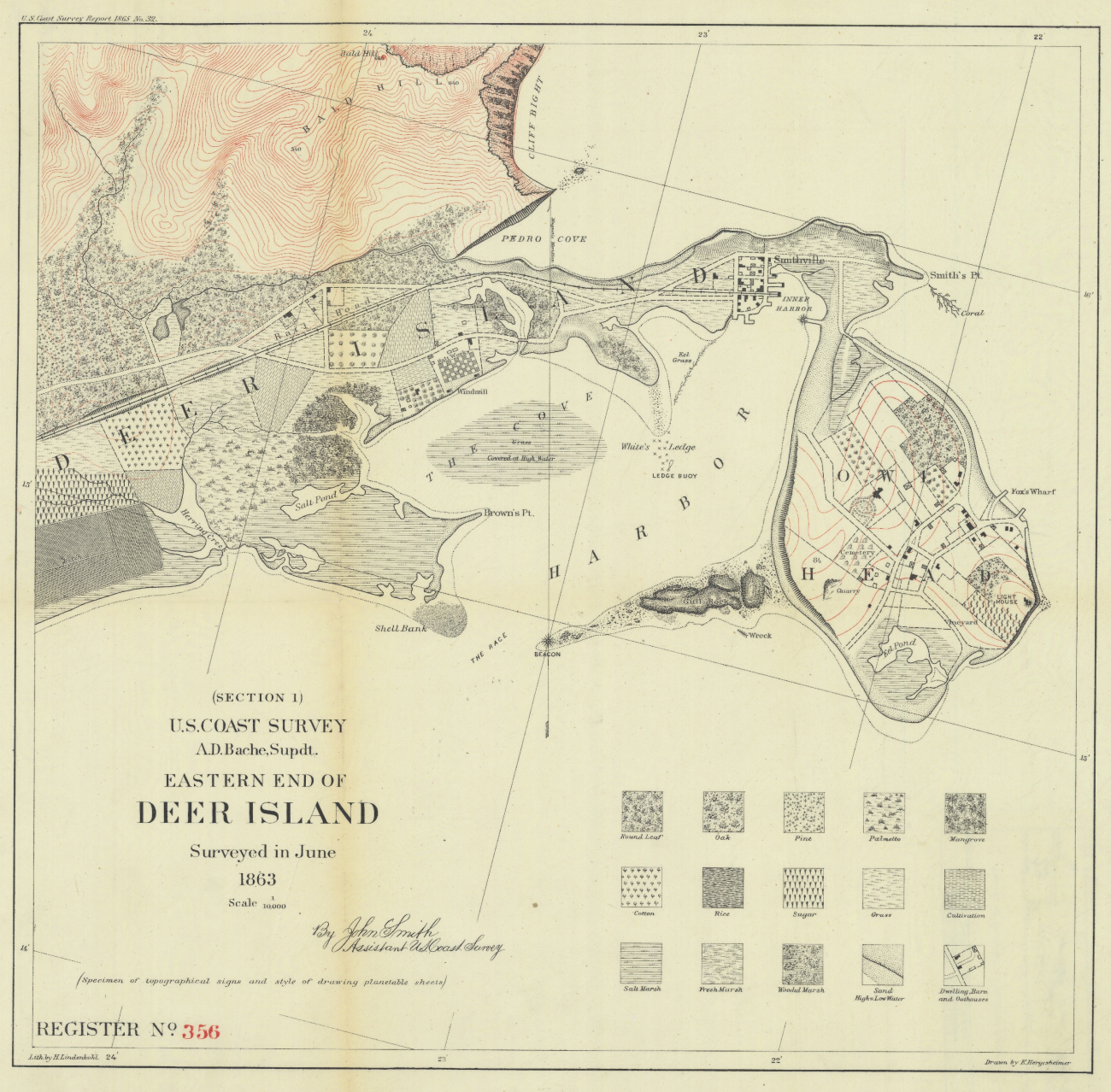 Topographic Survey T-356 of Eastern End of Deer Island, surveyed by John Smith