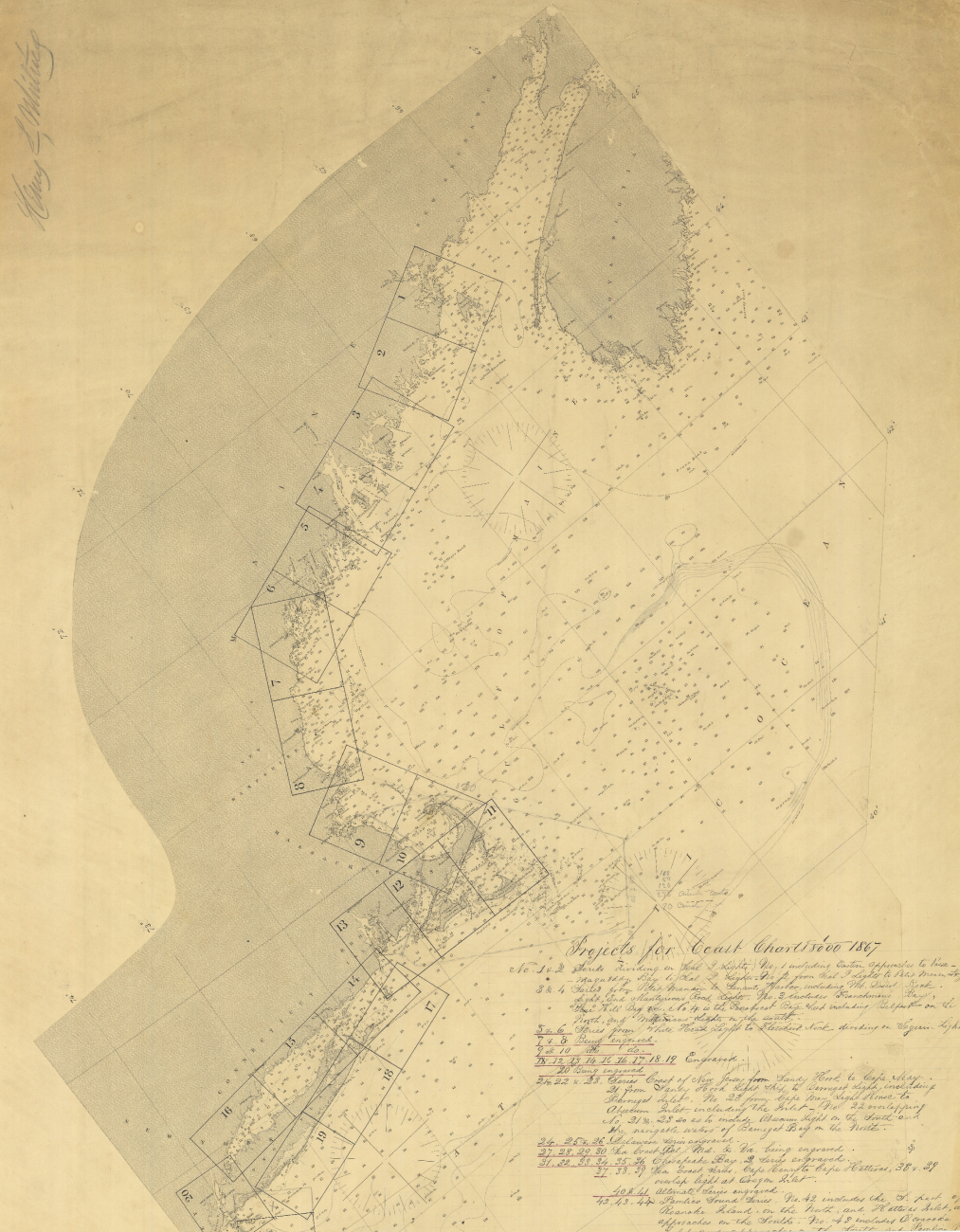 Map showing the Projects for Coast Charts divided into sections