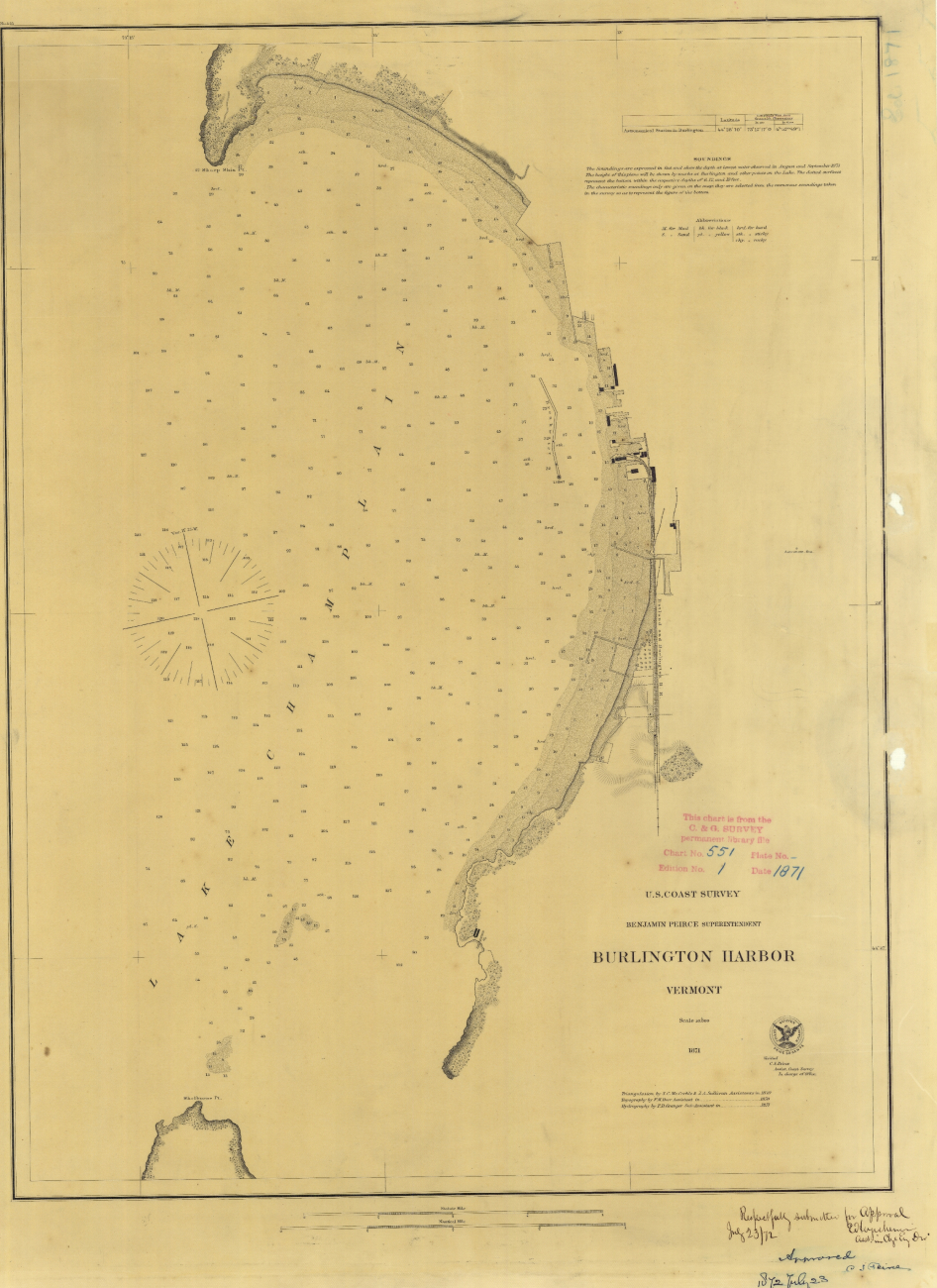 Chart of Burlington Harbor, Vermont under Benjamin Peirce superintendent