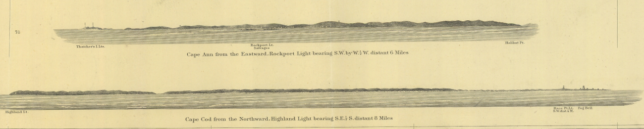 Cape Ann from Eastward showing Thatcher's Island Lights and Cape Cod fromnorthward showing Highland Light bearing S