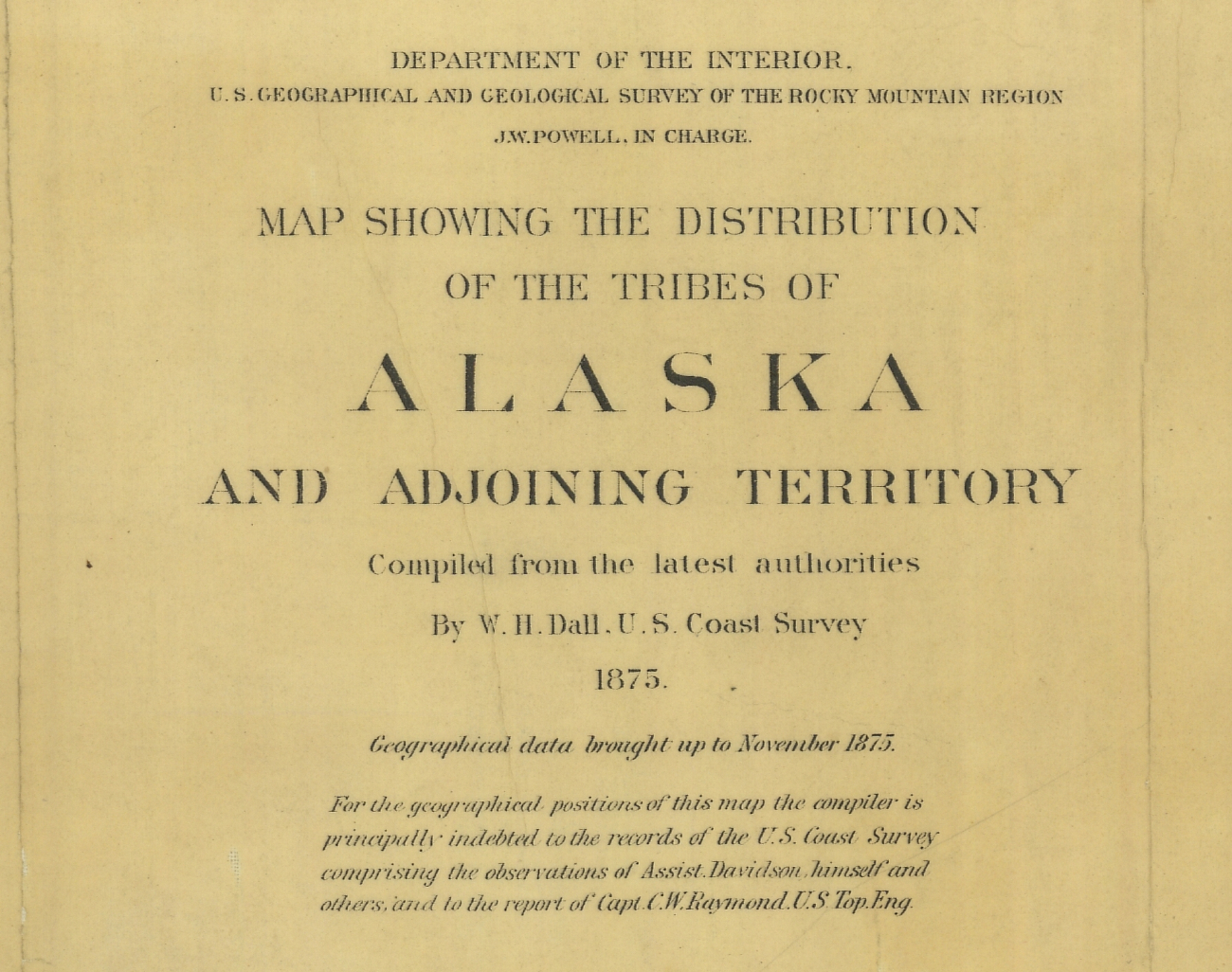 Title block of Map Showing the Distribution of the Tribes of Alaska andAdjoining Terrritory showing contribution of William H