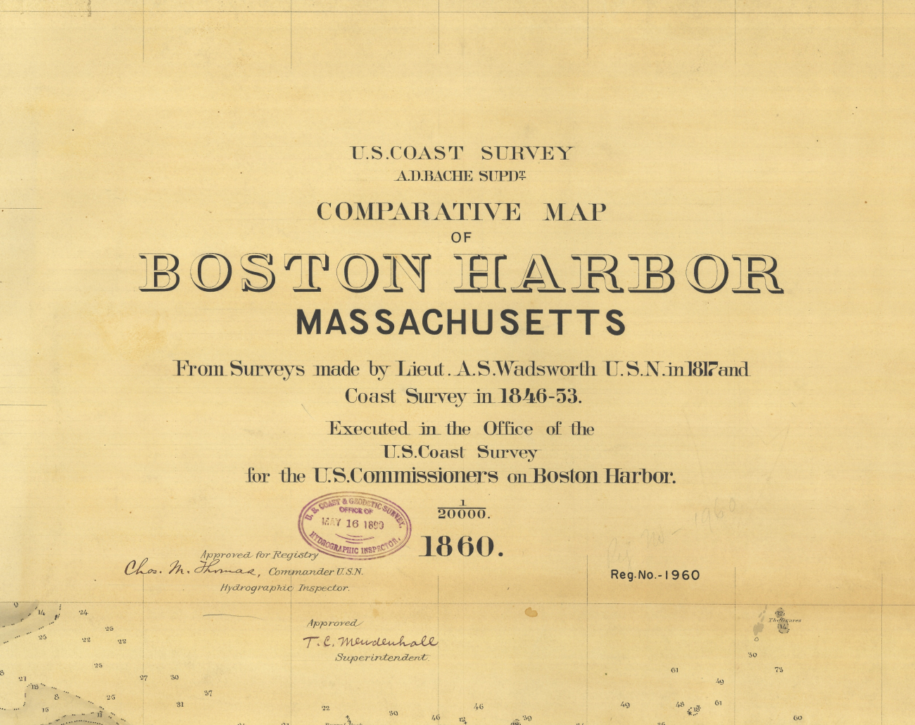 Title block to Comparative Map of Boston Harbor, Massachusetts