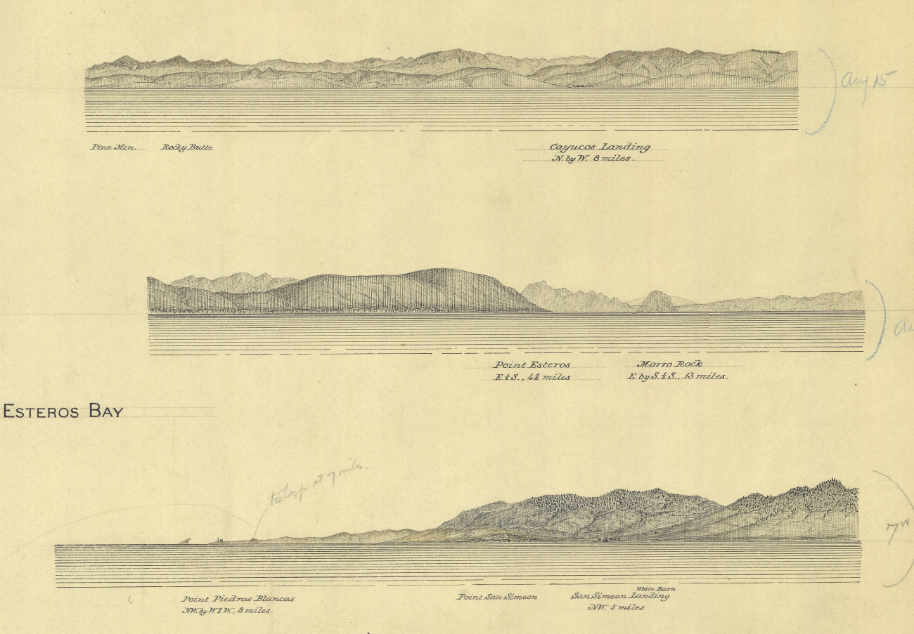 Coastal views of Cayucos Landing, Point Esteros from the north, Point PiedrasBlancas, and San Simeon