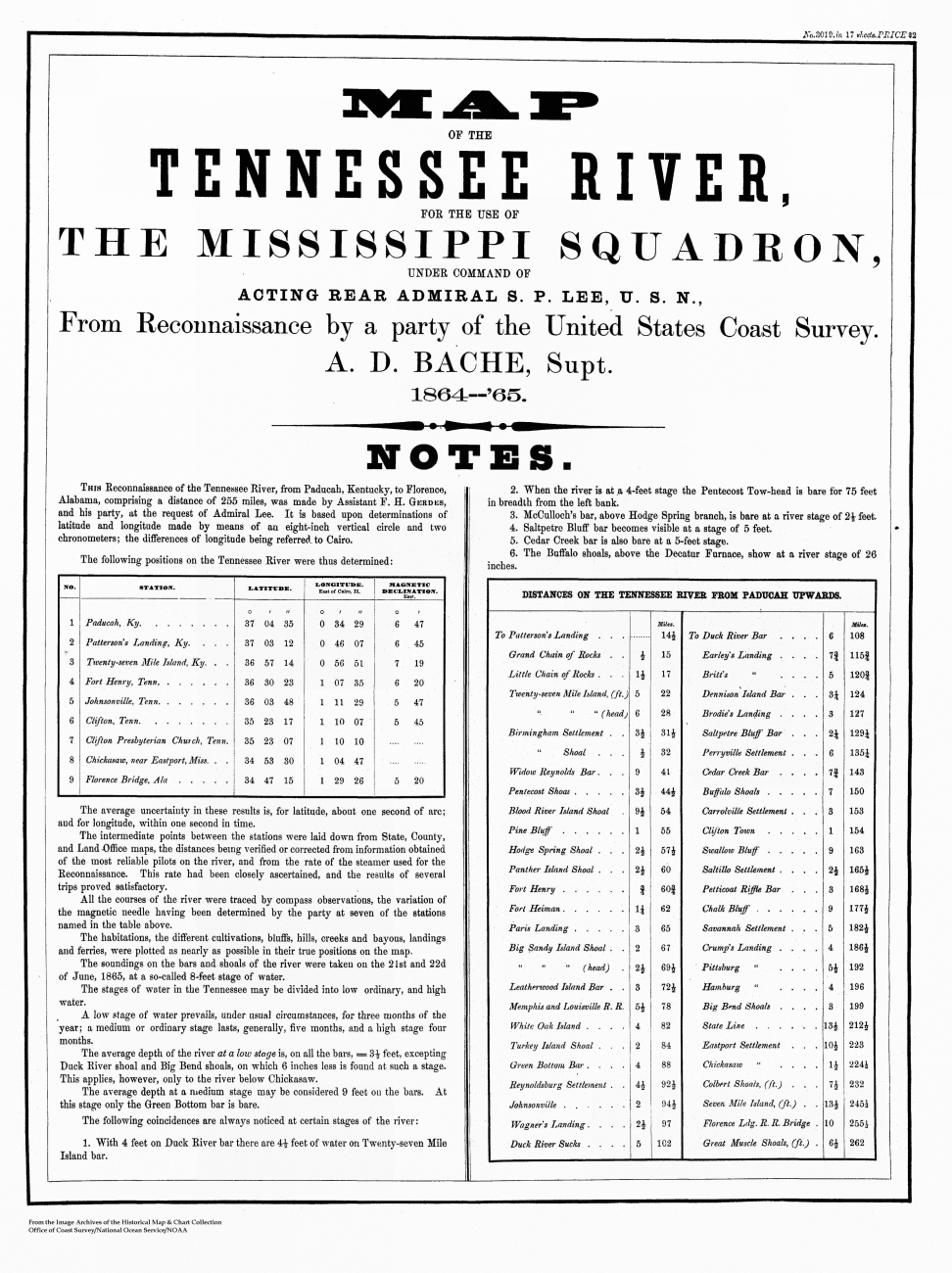 Notes accompanying a map of the Tennessee River showing water levels at variouspoints along the River from a reconnaissance made by the party of Ferdinand H