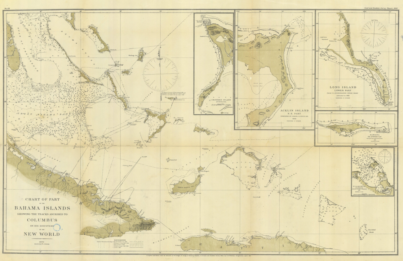 Chart of Part of the Bahama Islands Showing the Tracks Ascribed to Columbus onHis Discovery of the New World