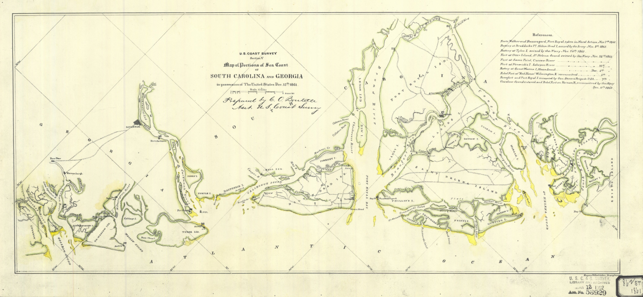 Map of portions of the Sea Coast of South Carolina and Georgia in possessionof the United States, December 12th, 1861
