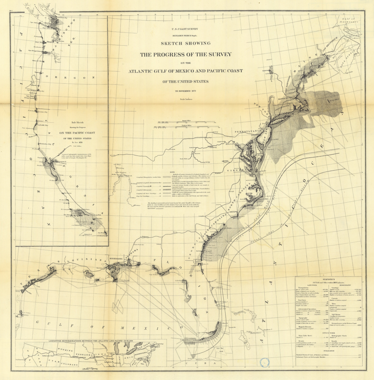 Sketch Showing the Progress of the Survey on the Atlantic Gulf of Mexico andPacific Coast of the United States to November 1870