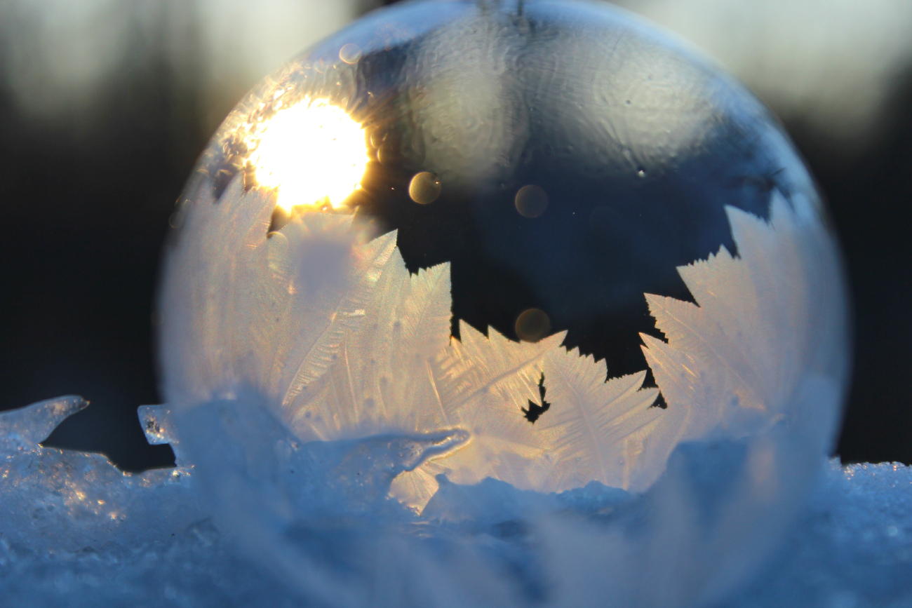 A bubble freezing in five degree temps during the arctic blast