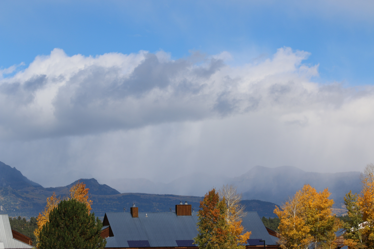 Snow showers moving through the San Juan Mountains north of Pagosa Springs
