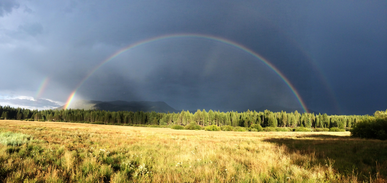 Hiking during a thunderstorm when a double rainbow appeared