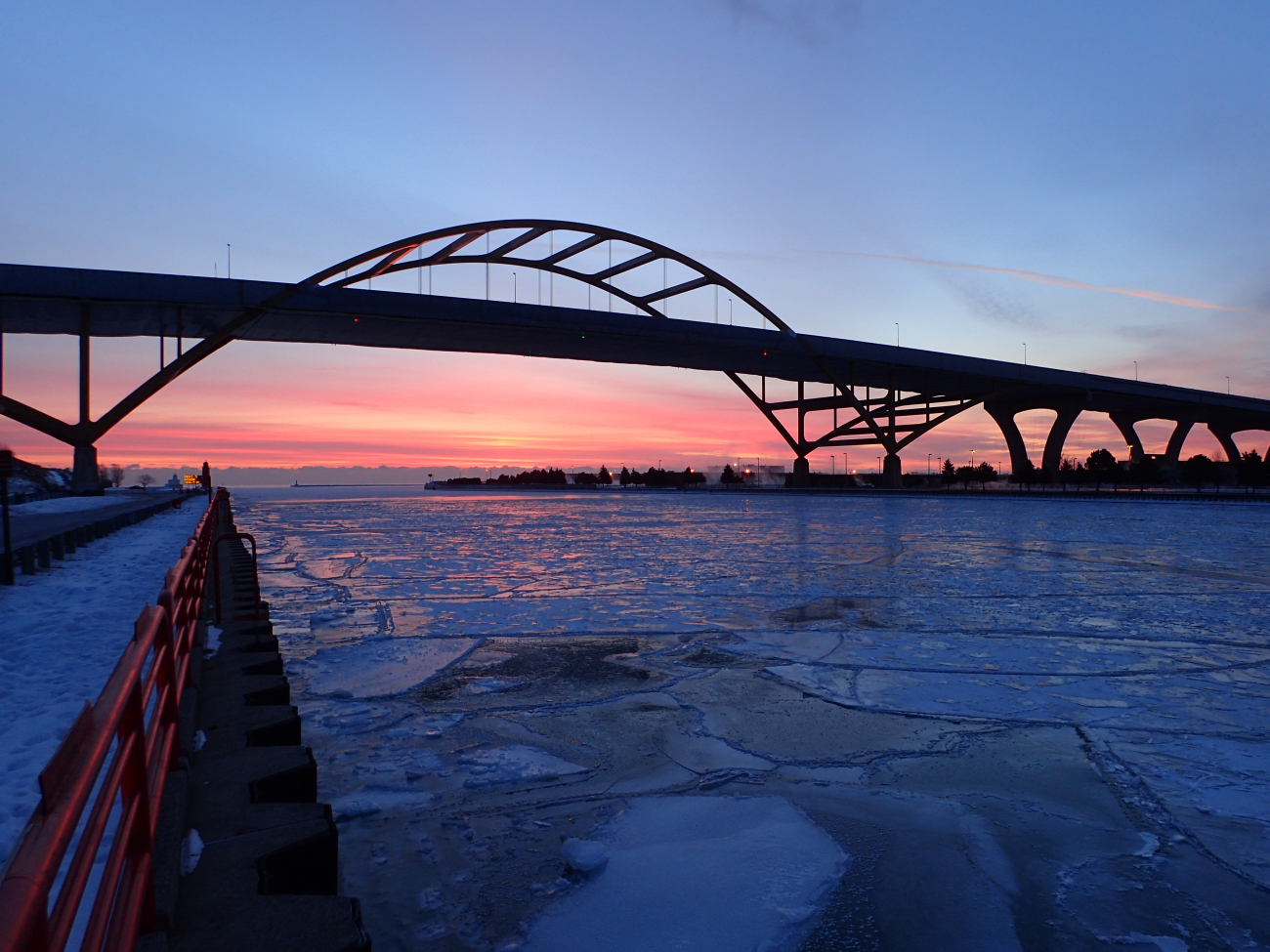 Icy sunrise along the frozen Milwaukee River