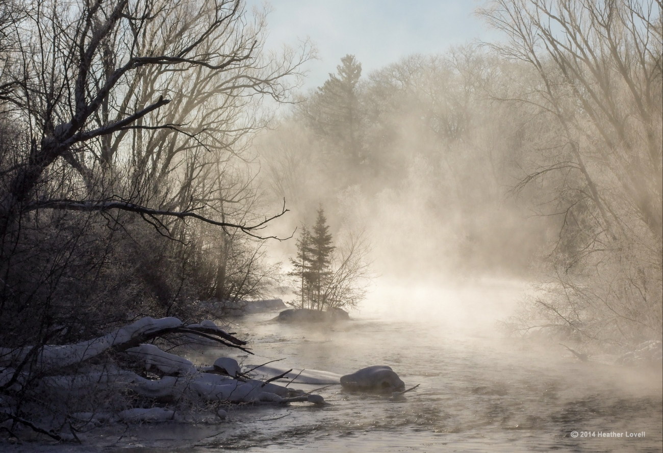 Fog rising off the North Branch of the Au Sable River with the temperatureat -35 Fahrenheit