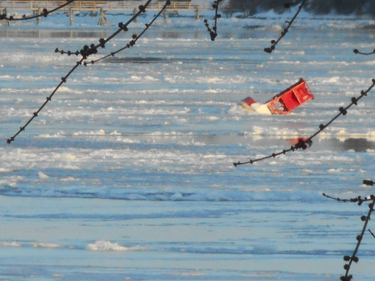 Buoy shifted by ice on Mount Hope Bay