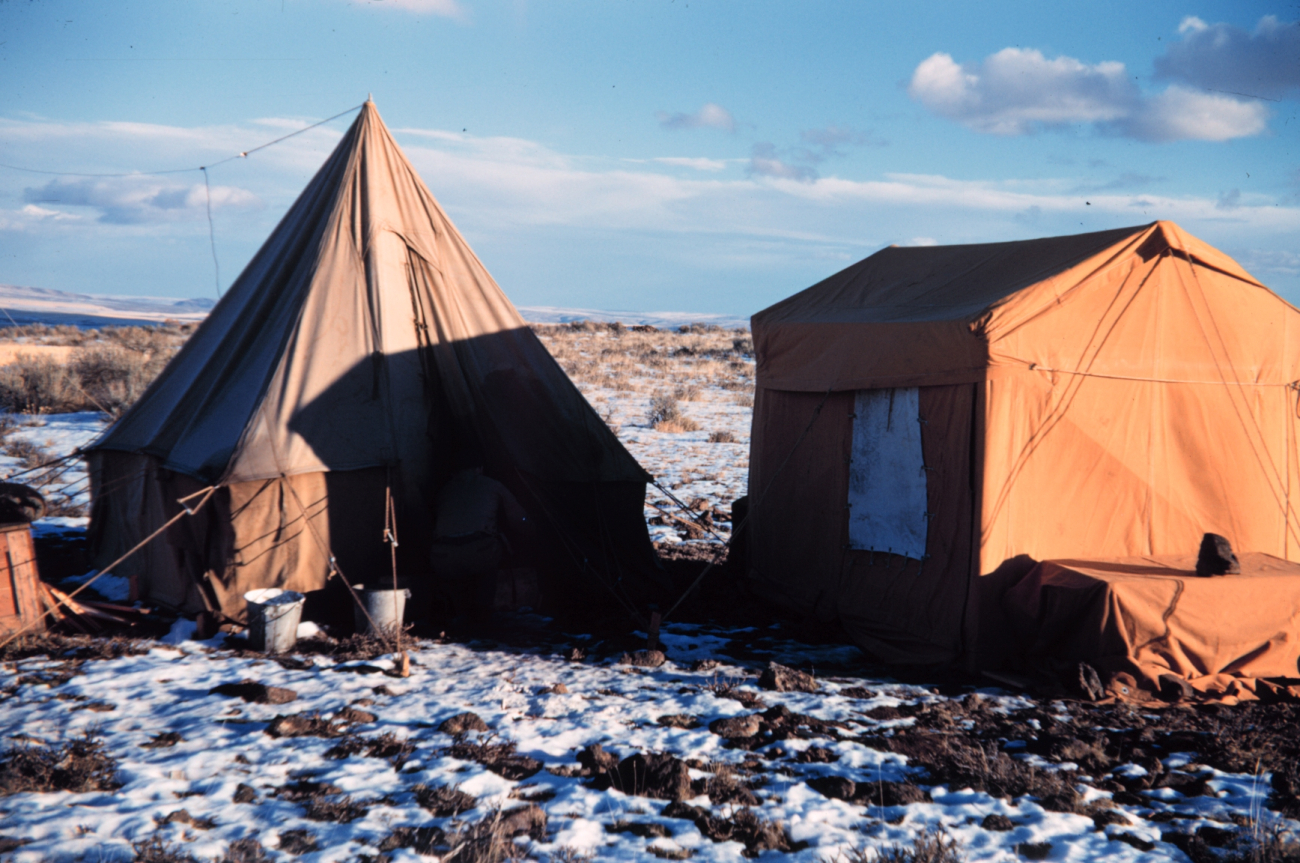Camp at a triangulation station in eastern Washington