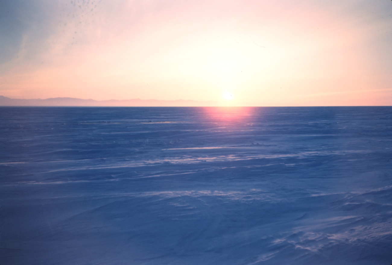 A winter sunset over the North Slope - note the parallel ridges in the snow