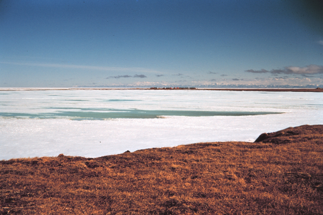 Looking towards Tigvariak Camp across lagoon ice
