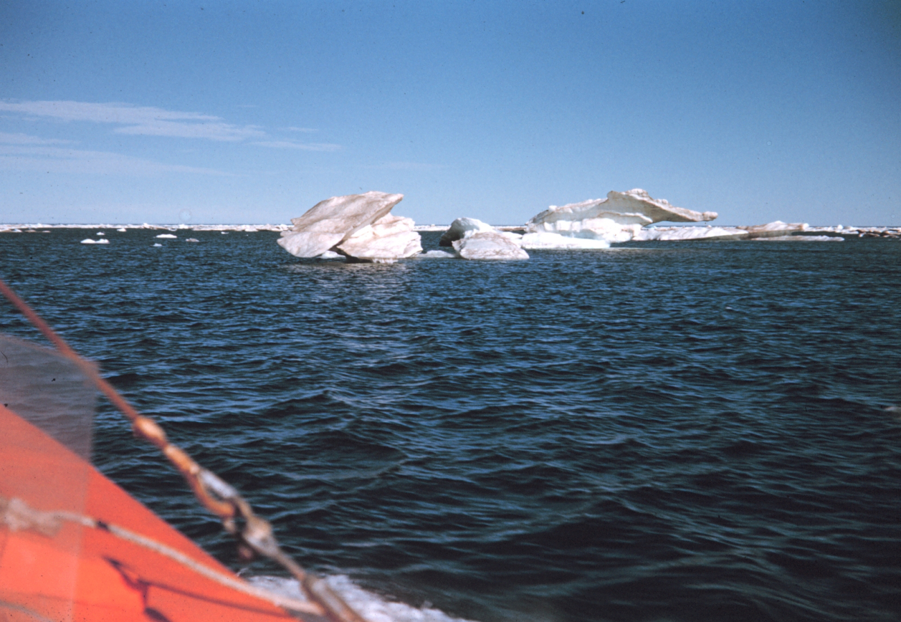 Ice bergs seen from survey launch after summer melt