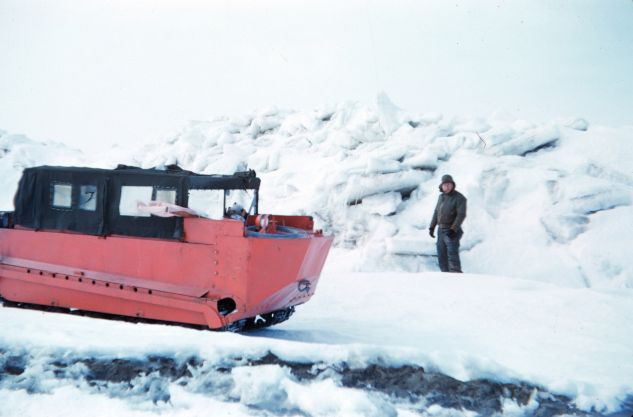 While crossing frozen sea area, pressure ridges presented formidable obstacles