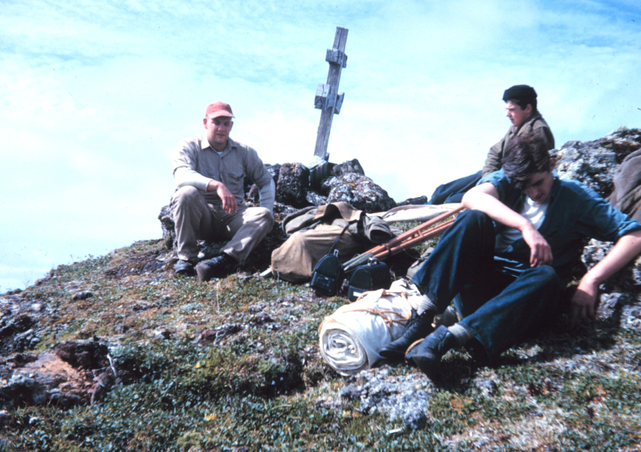 Taking a rest after packing to the top of Bogoslof Hill for observations