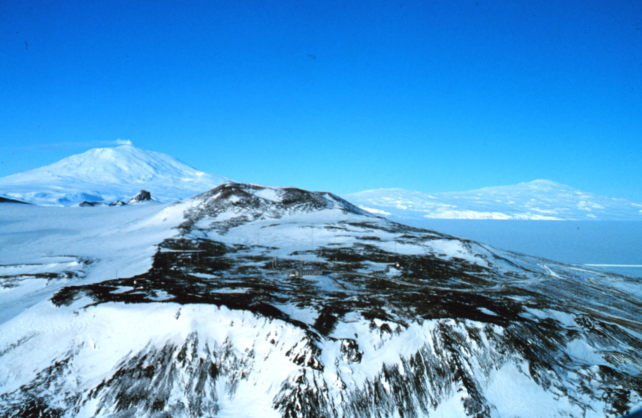 Active volcano Mount Erebus overlooks McMurdo Station