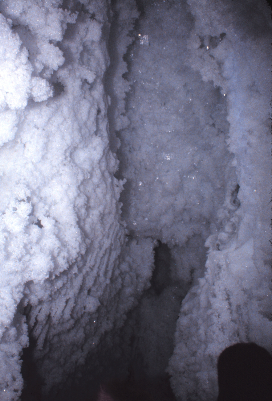 A mass of ice crystals at the end of the cave