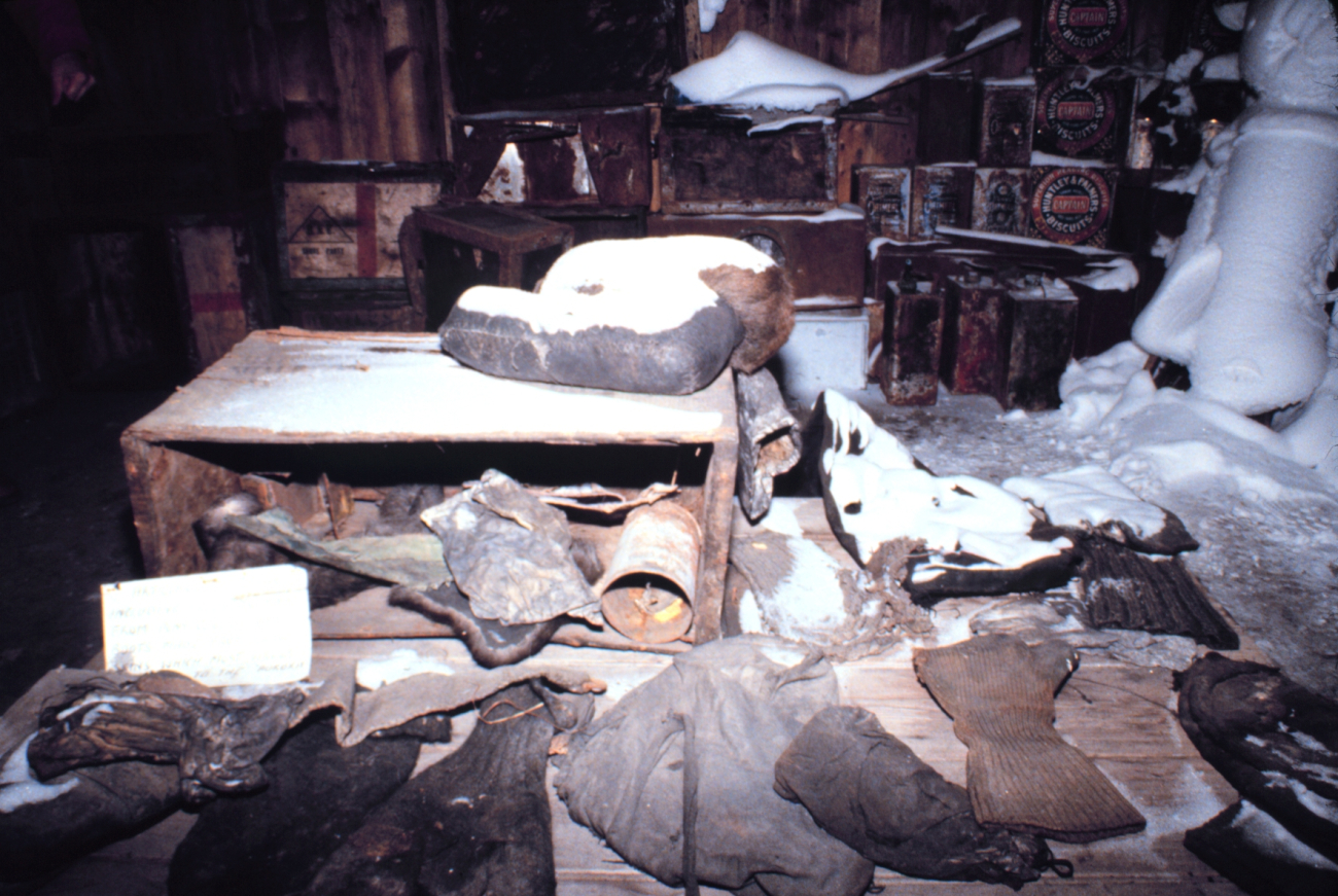 Supplies in interior of Scott's Hut Point Shelter