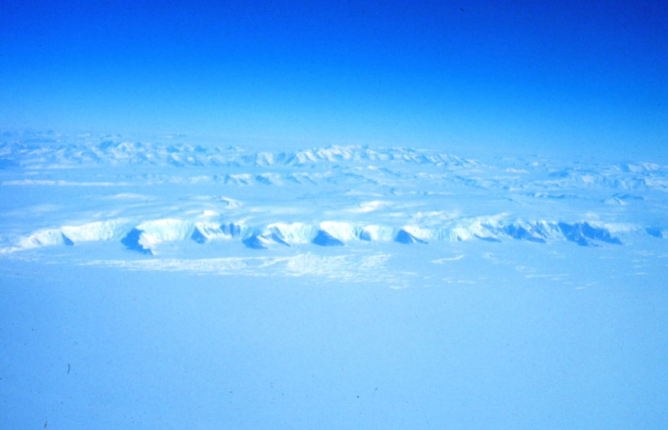 The Transantarctic Mountains seen from the C-130 while flying to the South Pole