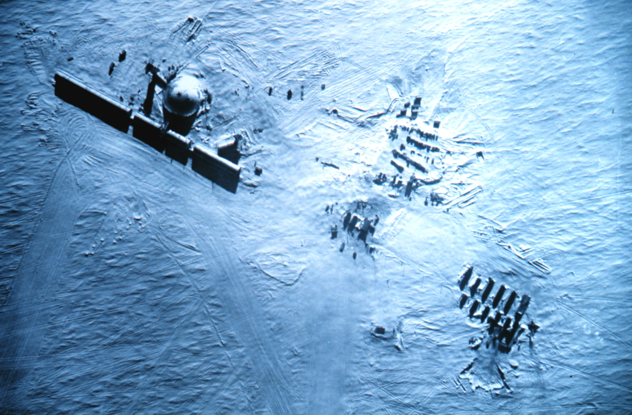 Aerial view of South Pole Station when it was first built