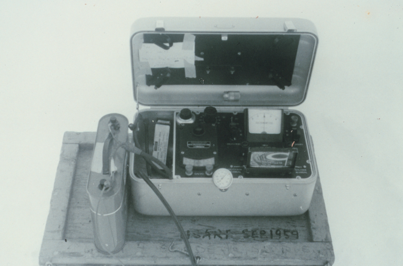 Instrument, possibly part of instrument package used to measure thickness of ice