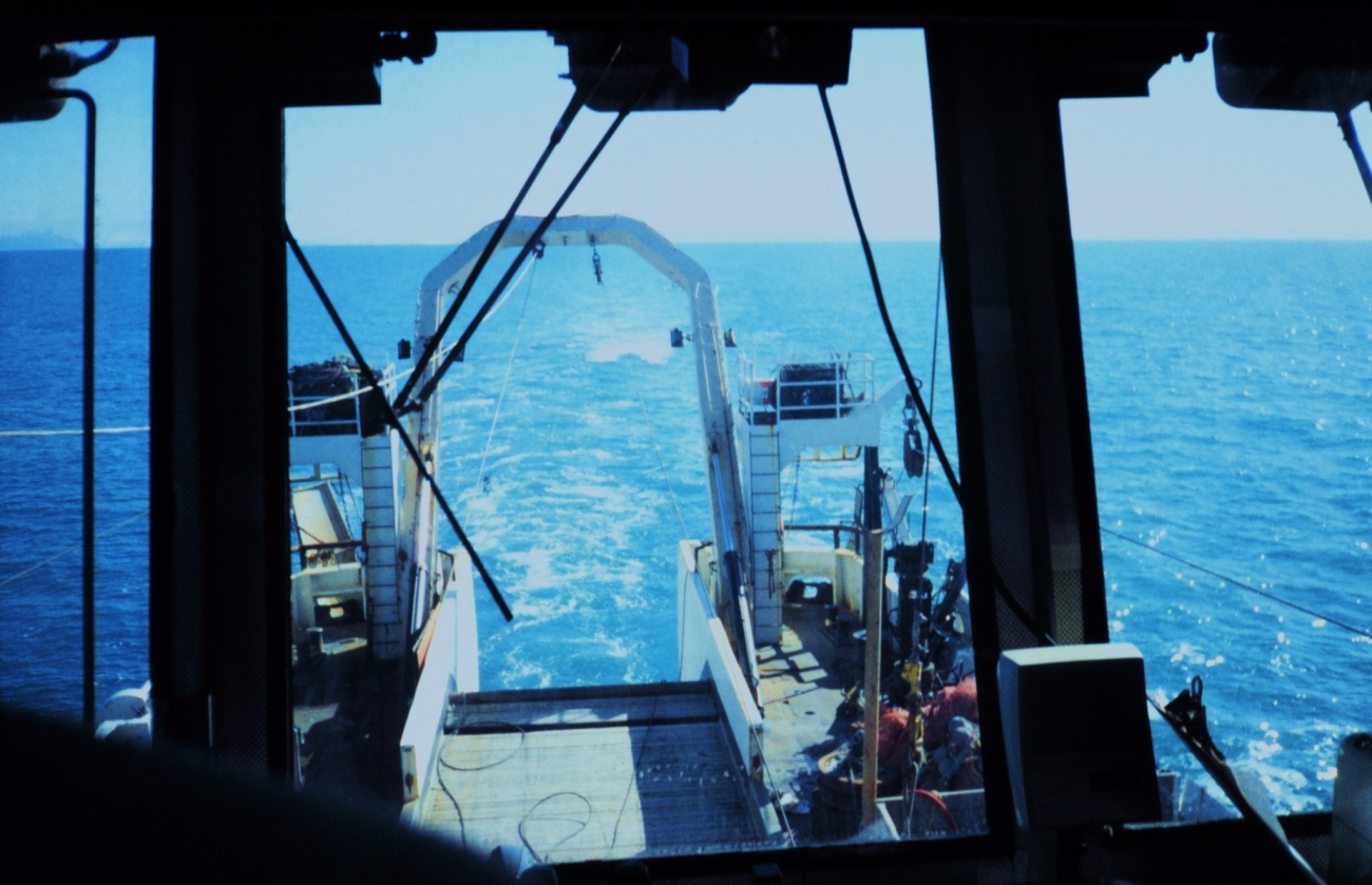 A view of the trawl deck with the net out