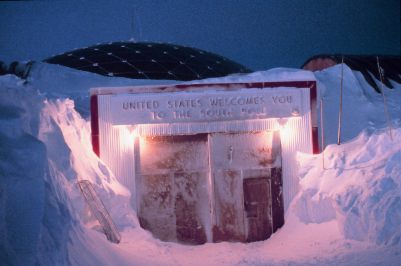 Entrance tunnel to the South Pole Station at night