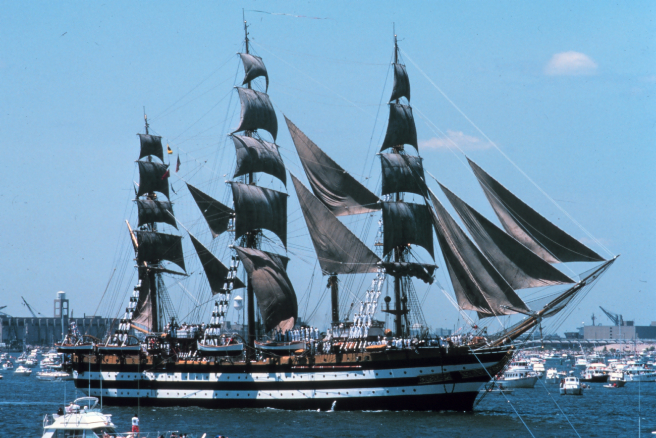 A tall ship in New York Harbor
