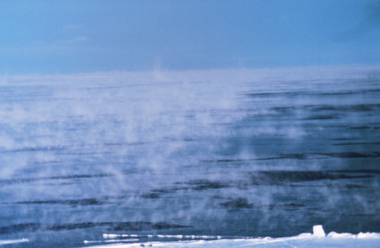 Sea smoke over open water along the Ross Ice Shelf at the Bay of Whales