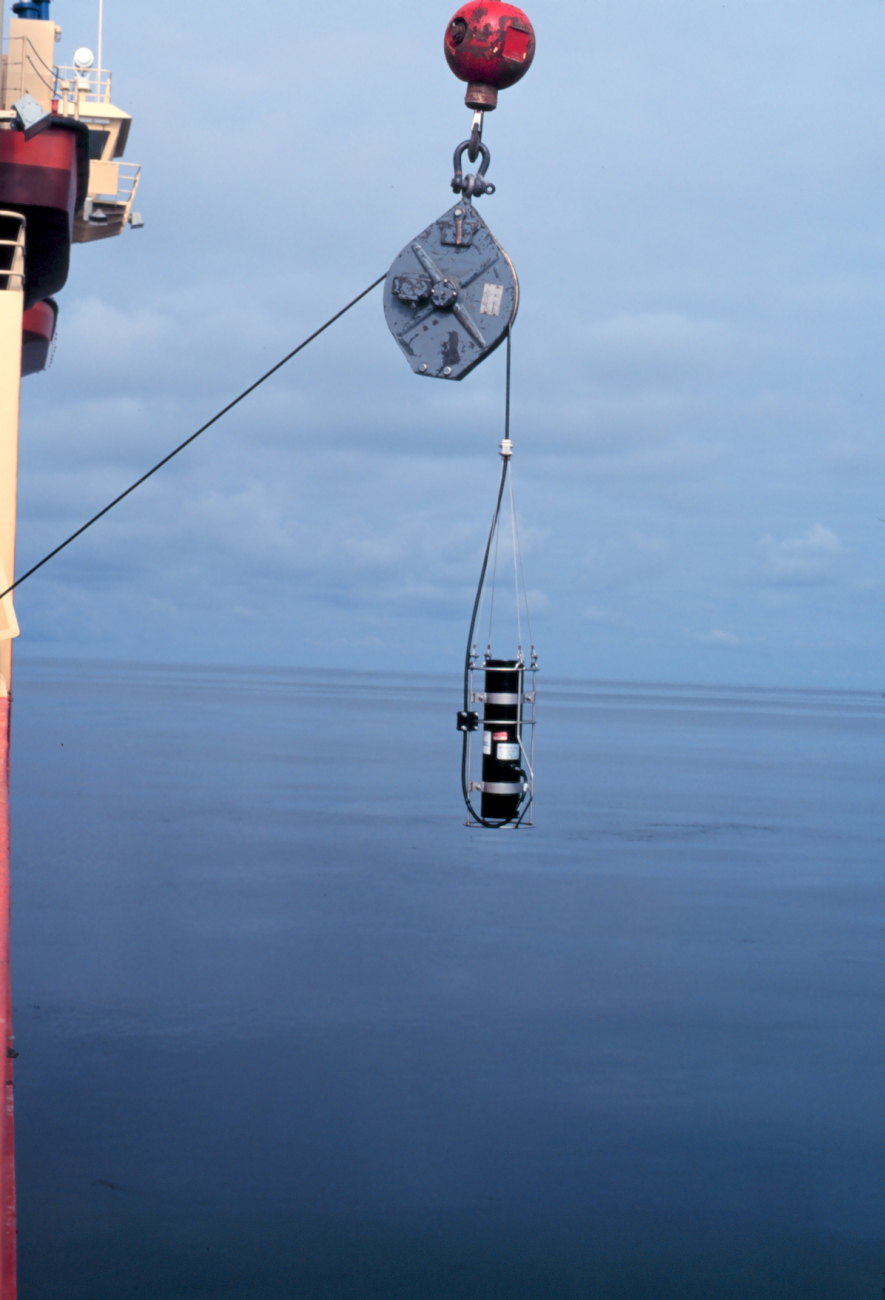 Deploying bio-optical instrumentation over the side of the NATHANIEL B