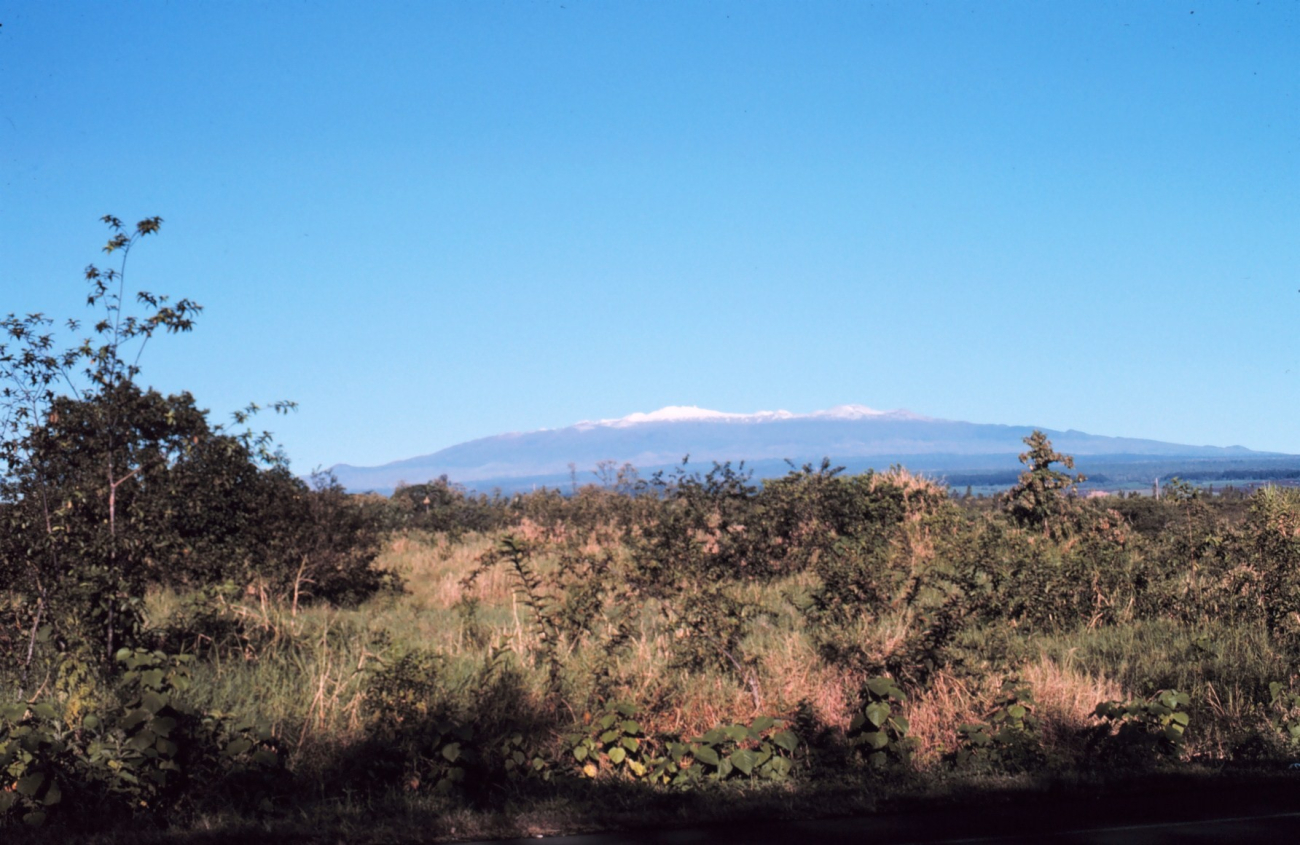 A snow-capped Mauna Loa as seen from the coast