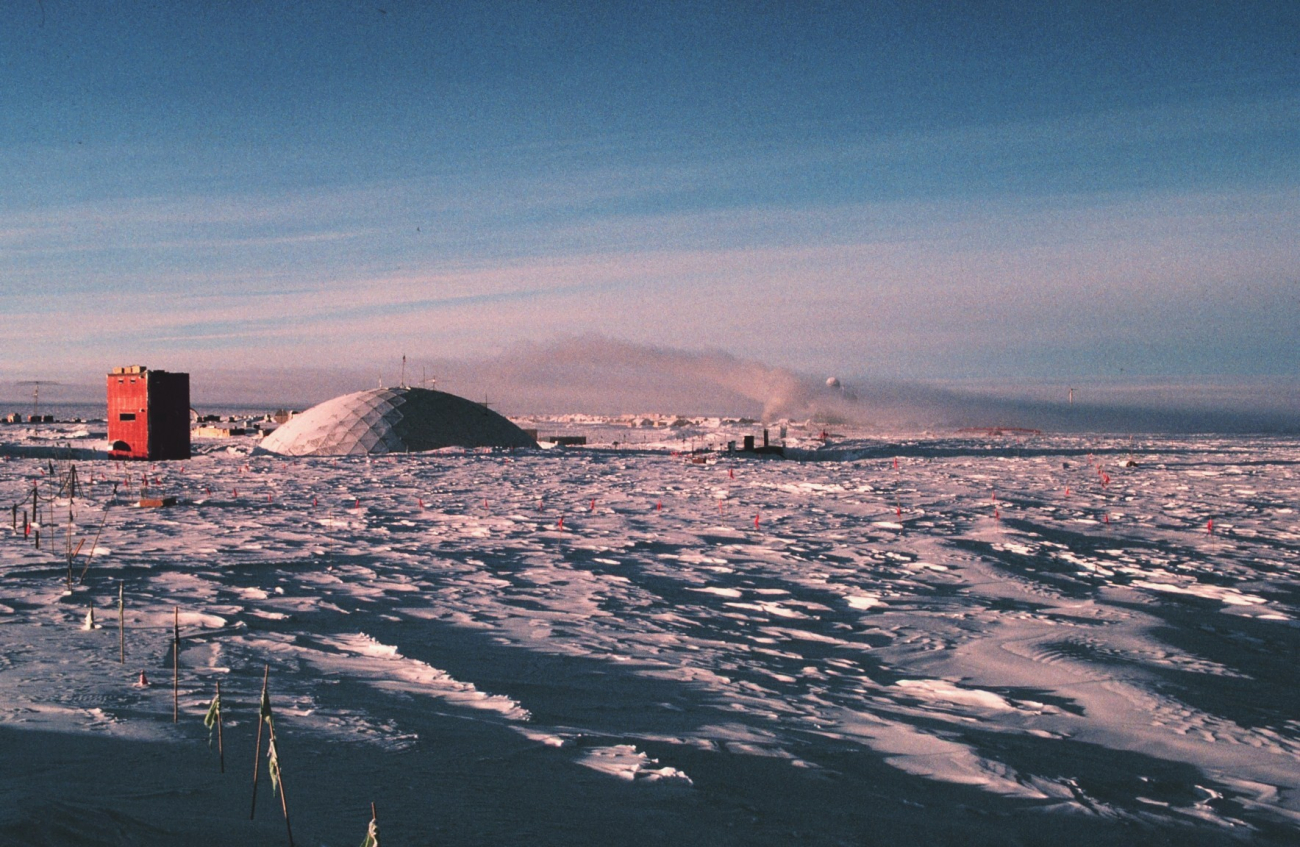 The geodesic dome and skylab as seen from the old Clean Air Facility at SouthPole Station