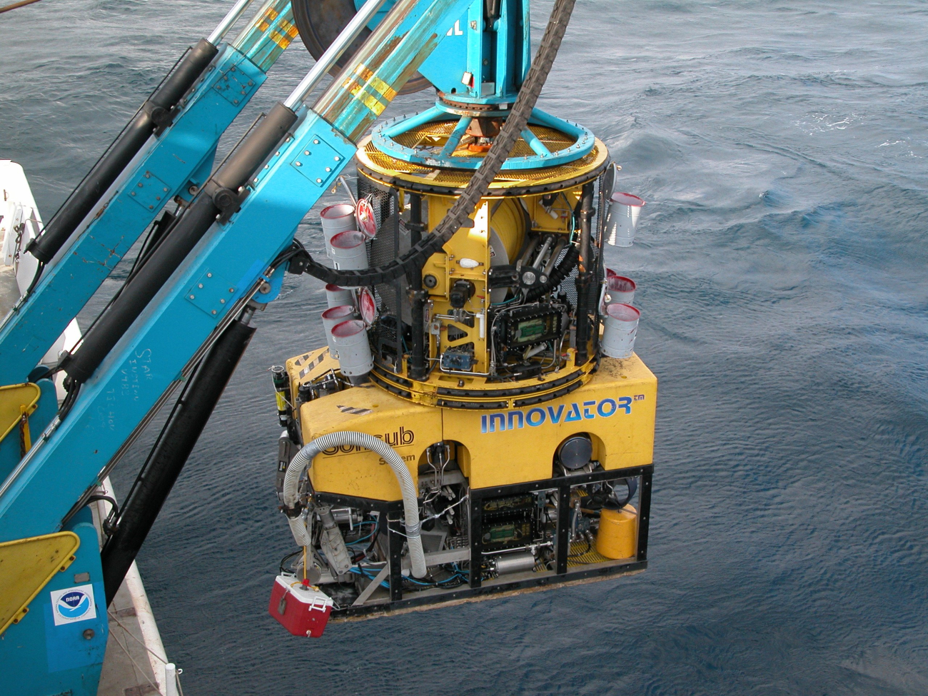 The tether management system sits on top of this ROV during deploymentand recovery of ROV