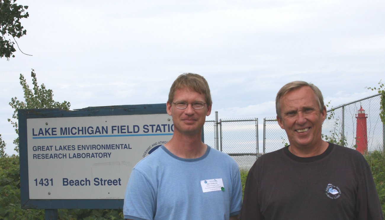 Steve Pothoven (left) and Gary Fahnenstiel, researchers at NOAA's GreatLakes Environmental Research Laboratory, at the Muskegon Field Station