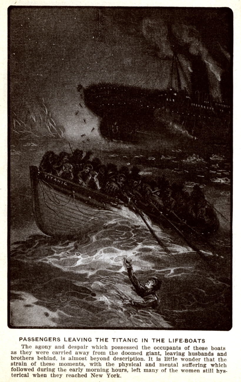 Artist's rendition of the lifeboats pulling away from the sinking TITANIC