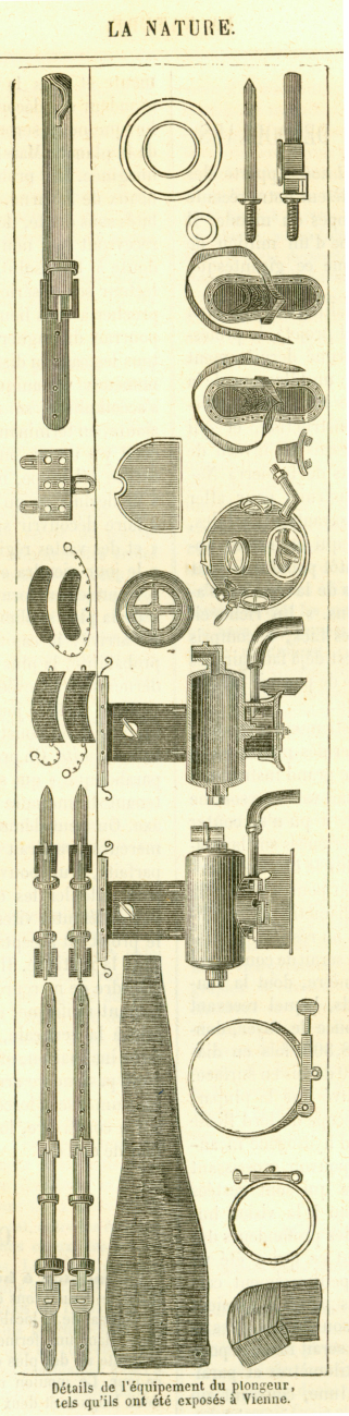 Paraphernalia used in hardhat diving operations in La Nature