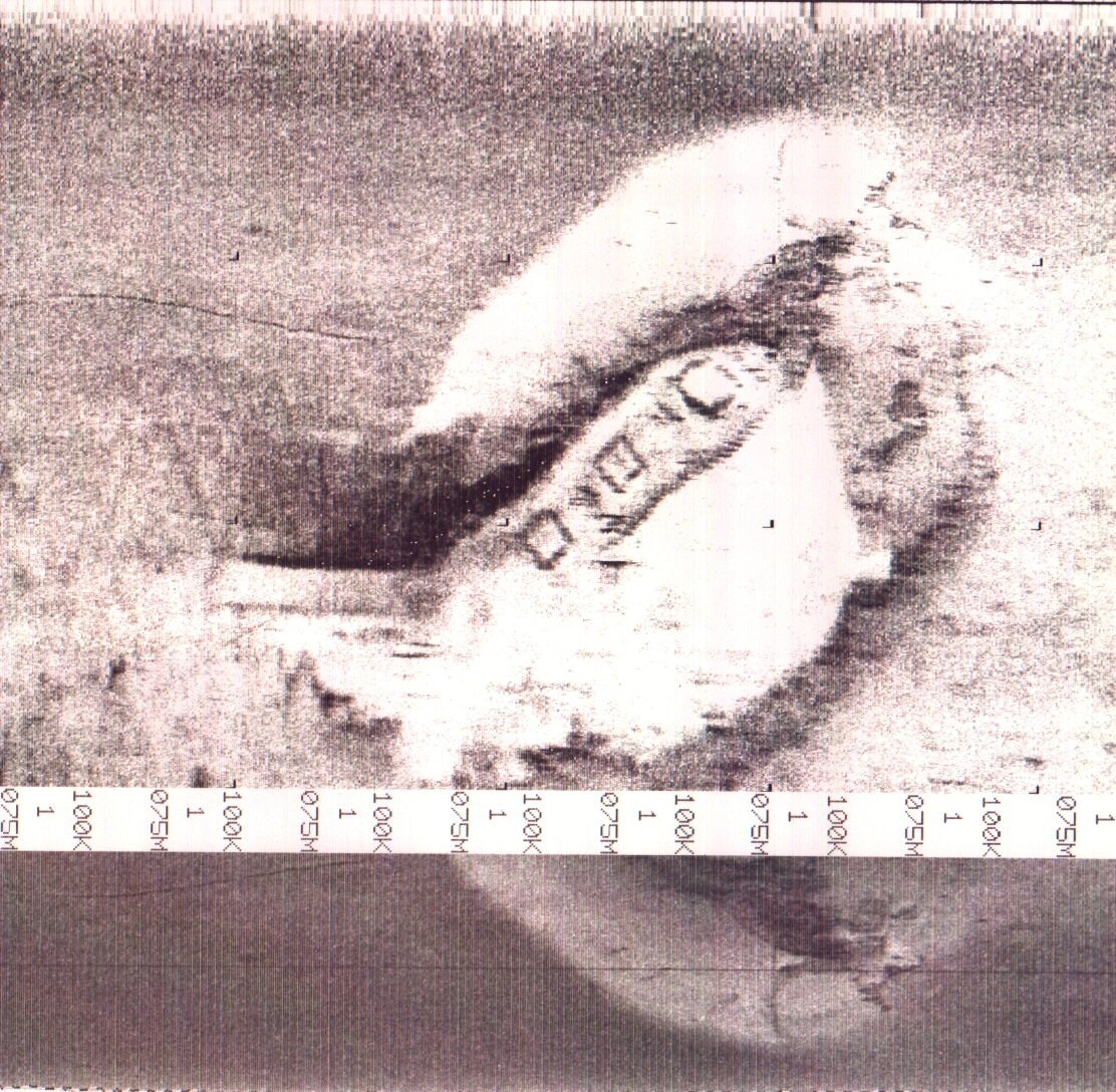 Sidescan sonar image of sunken vessel