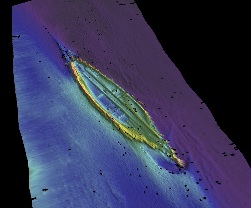 Multi-beam sonar image of sunken schooner found in the Hudson River