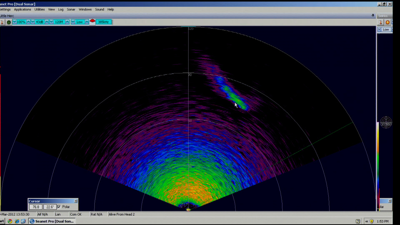 Forward scanning sonar on Little Hercules ROV picking up potential target