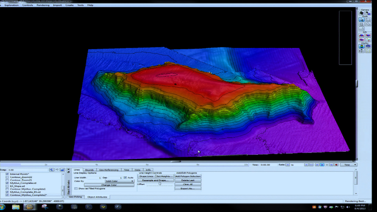Three-D view of Mytilus Seamount bathymetry as observed by ROVoperator and science party