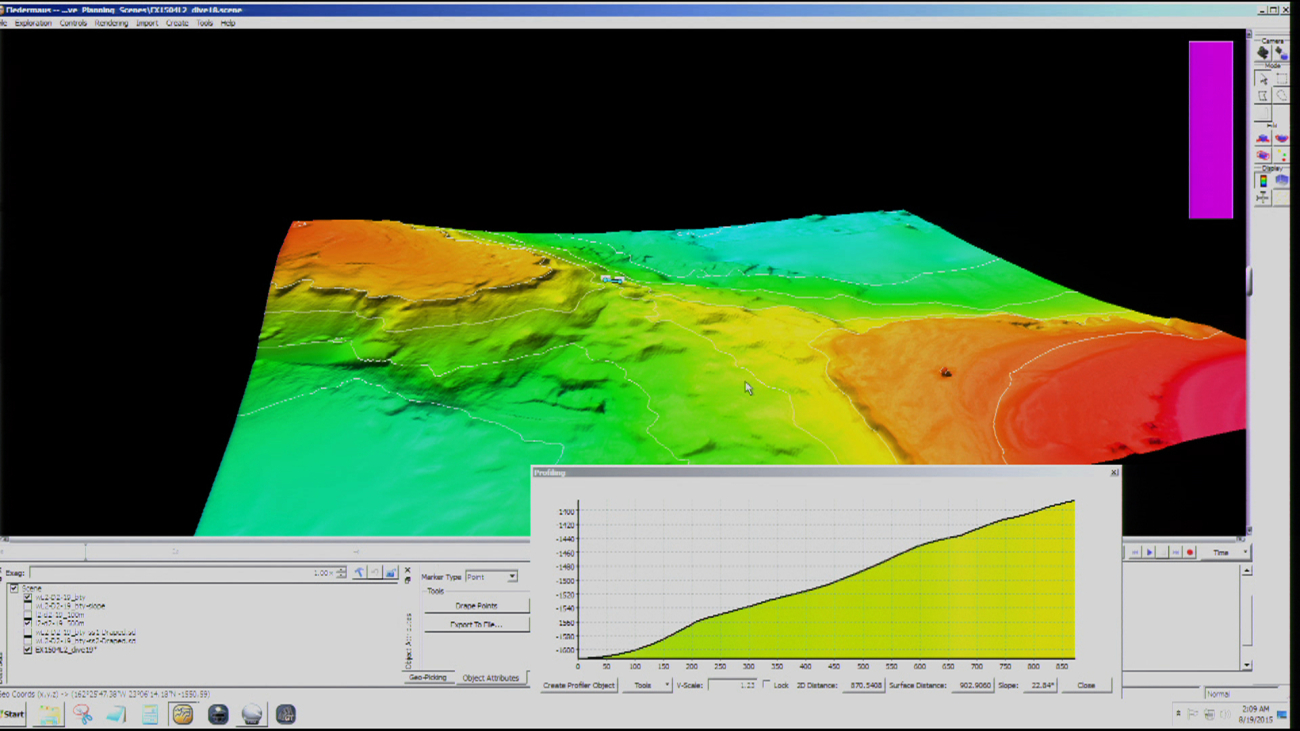 Three-dimensional map of seafloor used in dive planning