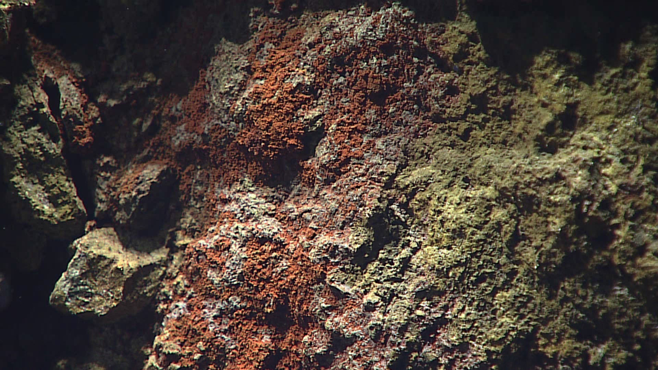 Red staining on wall - mineral origin? biological origin?