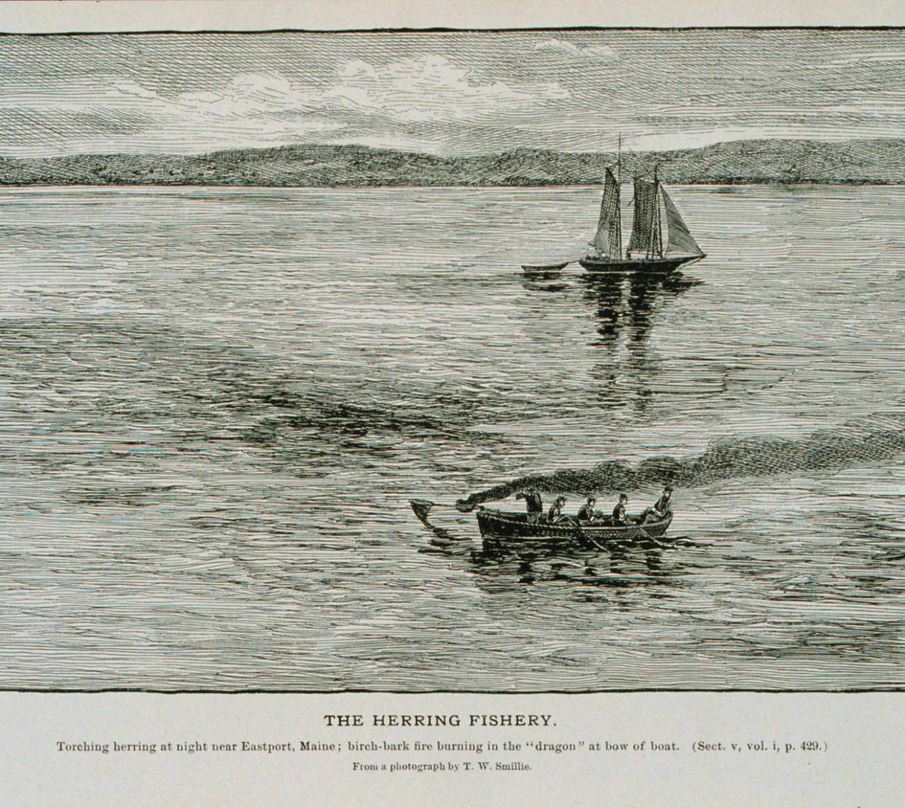 Torching herring at night near Eastport, MaineFrom a photograph by T